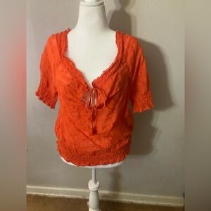 Women's Orange Tory Burch short sleeve blouse in size small.. EUC & Super cute!